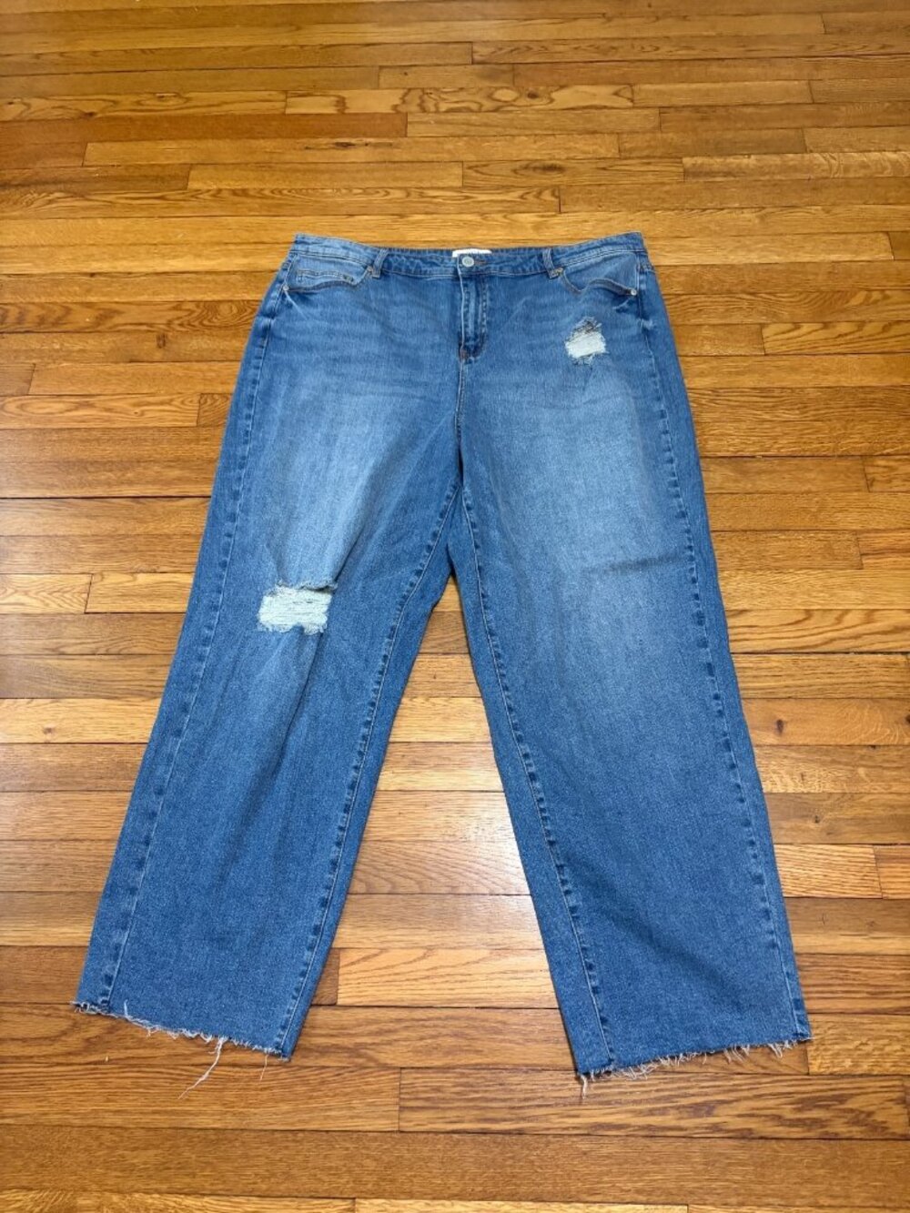 Eloquii Womens Wide Leg Jeans Plus Sz 20 Blue Distressed Baggy Denim Frayed Hem